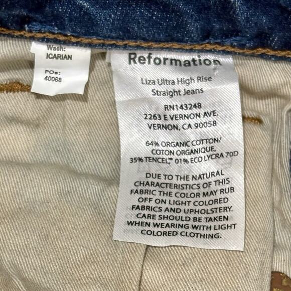 Reformation Size 28 Liza Blue Organic Denim Ultra High Rise Straight Jeans - Picture 6 of 7